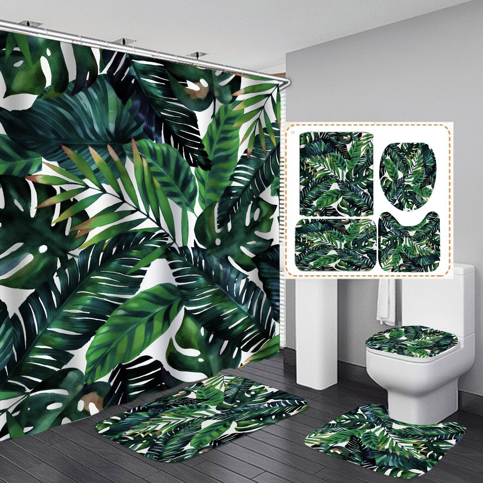 Creativo Impresión digital poliéster impermeable moho nórdico ins estilo planta verde serie 2 Cortina de ducha cortina de suministro directo de fábrica al por mayor