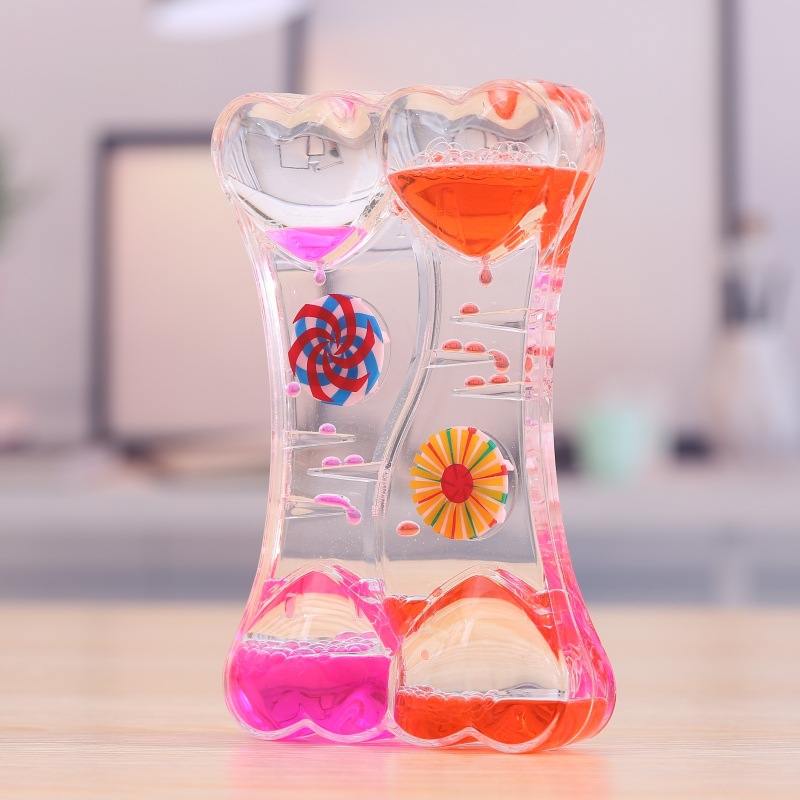 Temporizador de aceite divertido con forma de doble corazón, reloj de arena acrílico dinámico y creativo, adorno artesanal para niños, de ensueño.