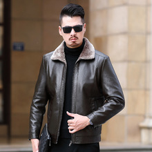 海宁真皮皮衣男绵羊皮皮毛一体外套中年加厚加绒冬季皮夹克爸爸装