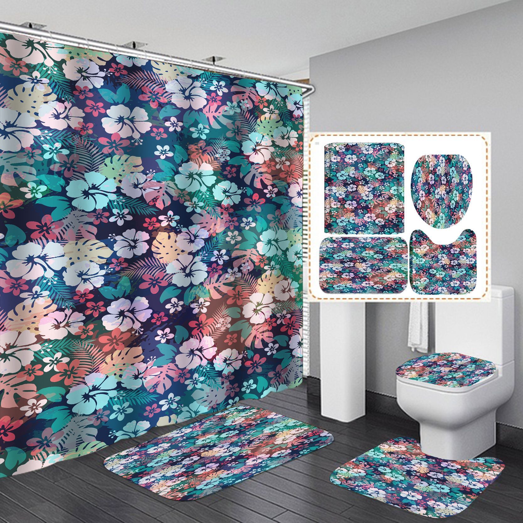 Amazon Venta caliente Impresión digital poliéster [Serie de flores traje 3] inicio baño cortina ducha fábrica suministro directo