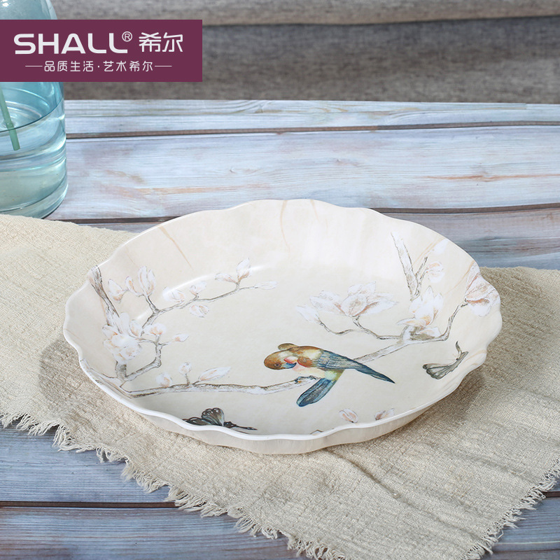 Shall European-style Household melamine Dinner Plate Hotel Snack Fruit Tray Creative Flamingo Wave Edge Round Tray