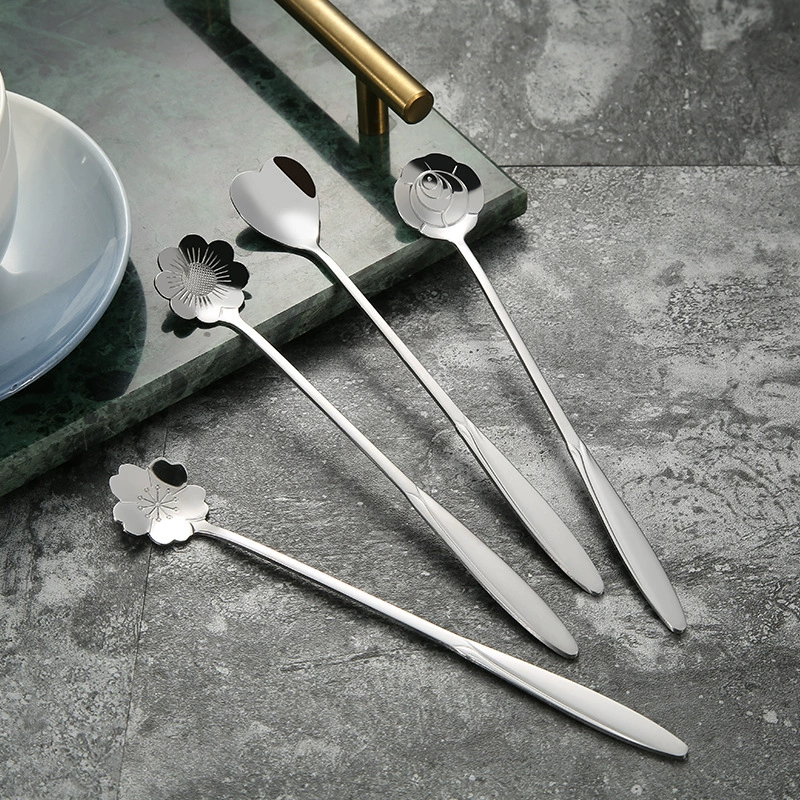 Coffee mixing stick stainless steel, creative spoon, flowered