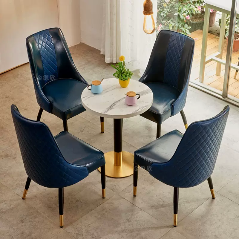 简约售楼处洽谈桌椅现代轻奢皮质铁艺西餐厅咖啡厅休闲桌椅靠背椅