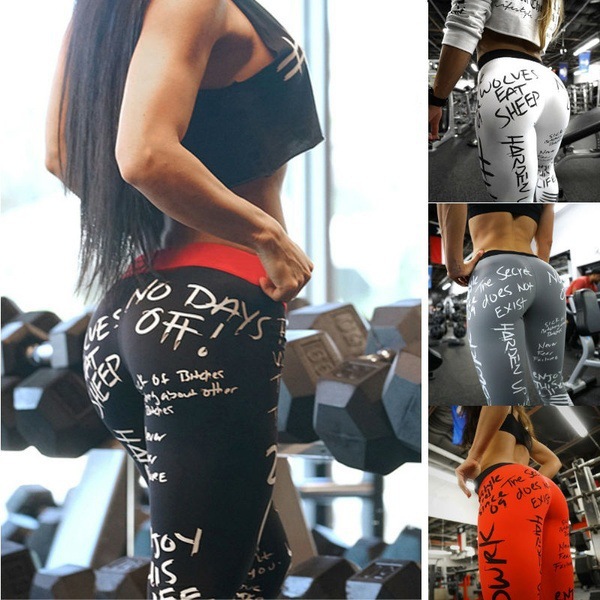 Deseo Amazon carta de impresión multicolor cintura alta Alta elástico corriendo recortada Yiwu leggings yoga pantalones A5004 image 4