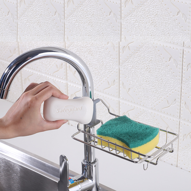 Faucet Storage Rack Stainless Steel Punch-Free Kitchen Sink Storage Rack Rag Sponge Drain Rack Storage Rack