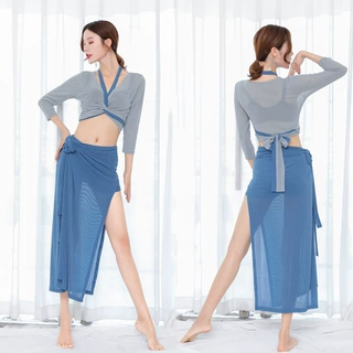 鸿华肚皮舞网纱练功服装夏女性感东方舞蹈服套装演出服长裙