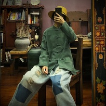 原创设计女装文艺复古国风立领盘扣衬衫女禅意茶服0914