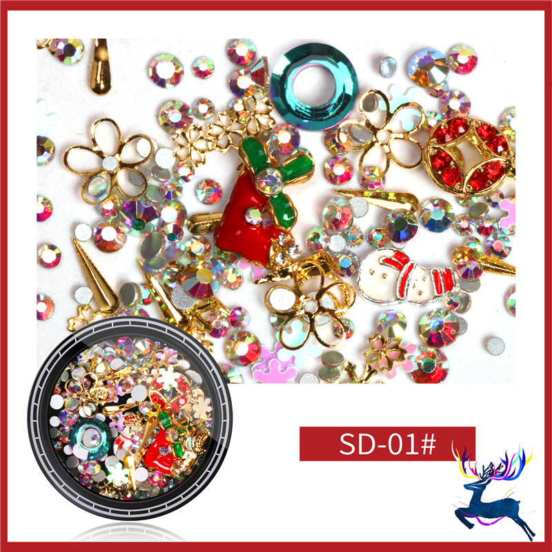 Joyería de uñas especial de Navidad Santa Claus copo de nieve regalo aleación remache Perla taladro de uñas mezclado