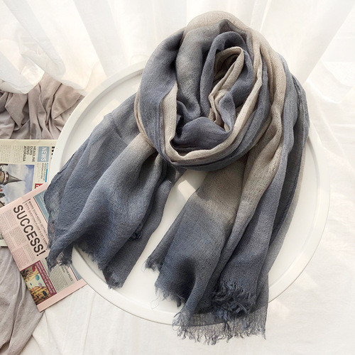 New Wool Scarf for Women - Autumn/Winter Gradient Dyeing and Color Block Design, Japanese and Korean Inspired, Cashmere-Like Shawl for Cross-Border Trade
