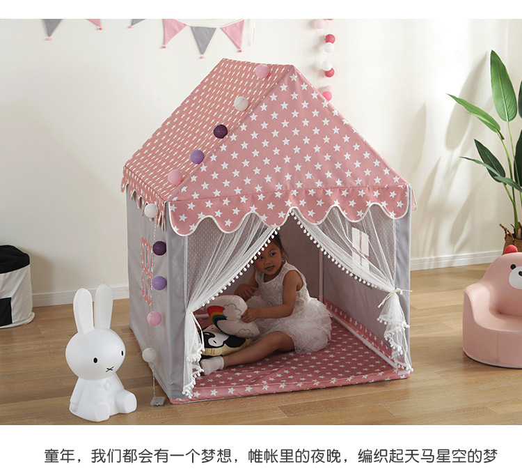 Tienda de campaña infantil para interiores, venta al por mayor transfronteriza, casa de juegos tipo castillo de princesa, casa de juguetes, piscina de bolas, tienda de campaña tipo cama para bebé image 15