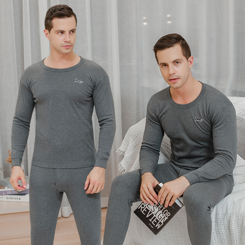 Pure Cotton Autumn Clothes and Pants for Men, Thin Base Layer, All-Cotton Thermal Underwear, Middle School Student Men's Set, Warm Fleece, Thickened for Cold Protection