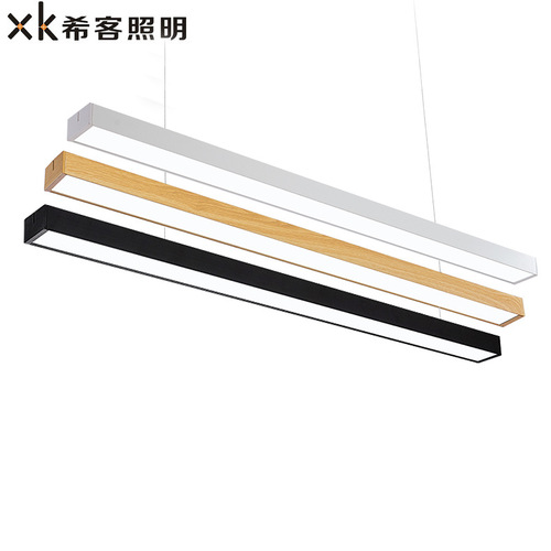 LED strip office chandeliers, mall and gym pendant lights, internet café lighting, office lamps with wood-grain square tubes, rectangular LED lights
