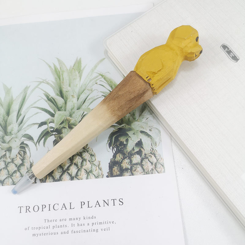 Jirafa elefante lindo animal de dibujos animados pluma tallada a mano creativa pluma de madera talla de madera pluma de gel DIY