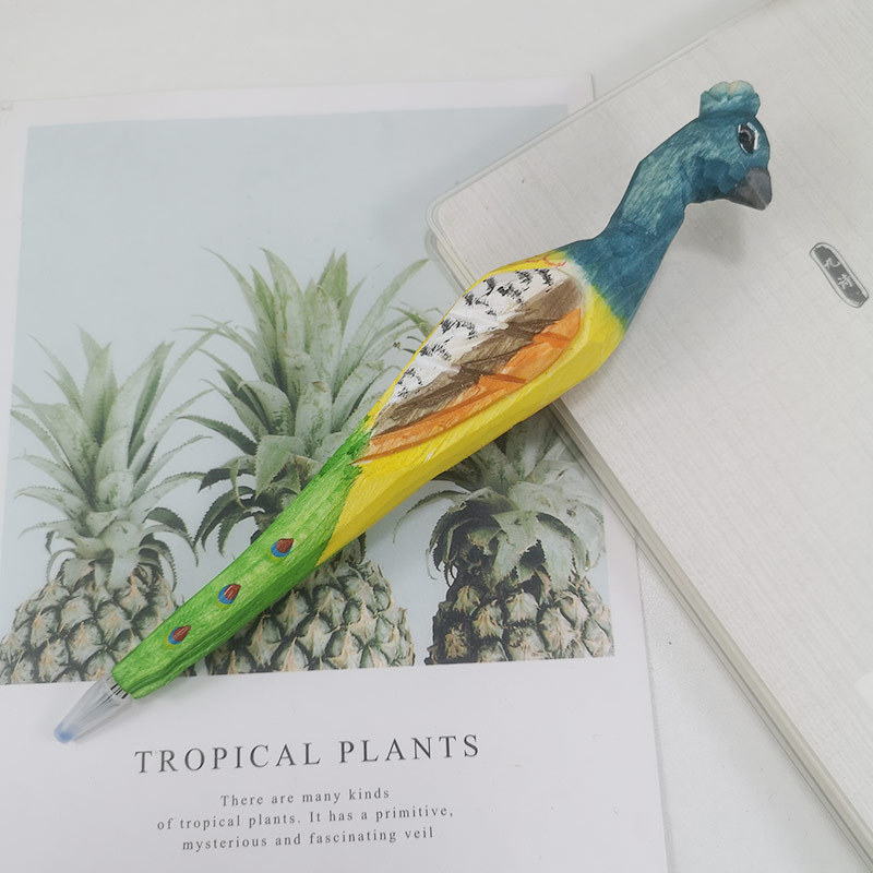 Jirafa elefante lindo animal de dibujos animados pluma tallada a mano creativa pluma de madera talla de madera pluma de gel DIY