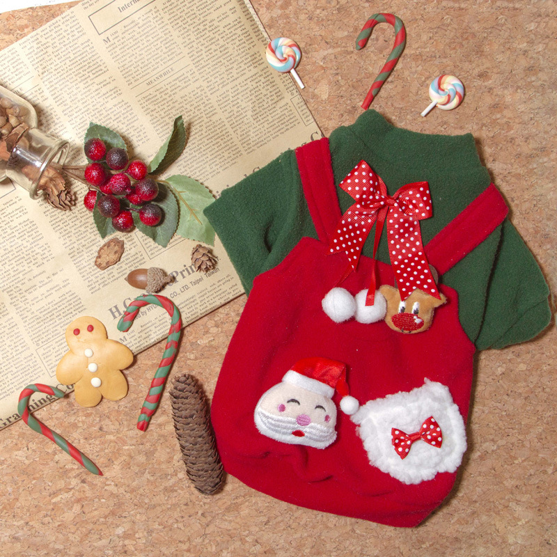 Pet Clothing Factory 2019 Autumn and Winter Teddy Bichon French Dou Cat Clothes Thickened Velvet Sweatshirt Christmas Style Set