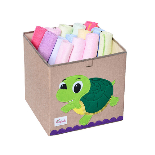 Home cotton and linen fabric storage box lattice cabinet toy storage box cartoon large-capacity storage basket building block storage box