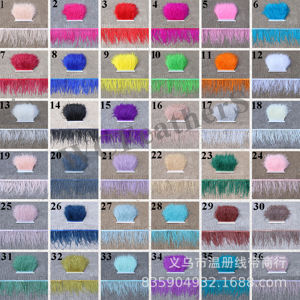 义乌实体店供应鸵毛丝带鸵鸟毛花边欧美服装配饰裙摆12-15cm饰品