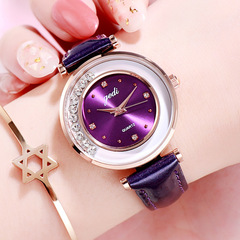 歌迪新款流動水鑽女士皮表手錶韓版時尚學生休閒百搭石英腕錶