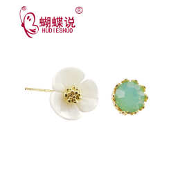 蝴蝶说 925银耳钉天然贝壳花朵水晶耳钉耳饰批发
