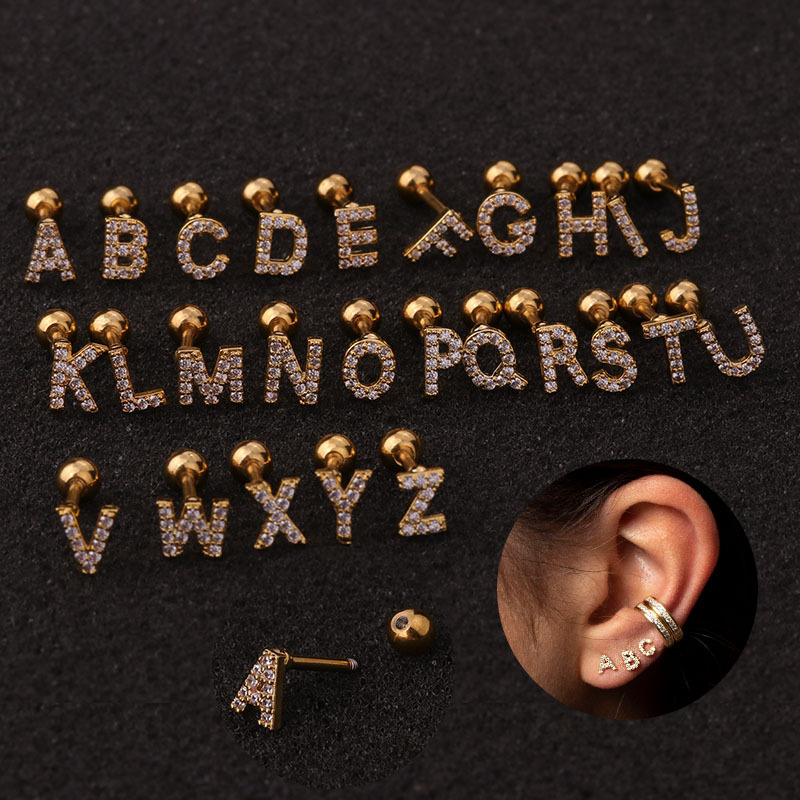 earrings with letters stainless steel with zircon