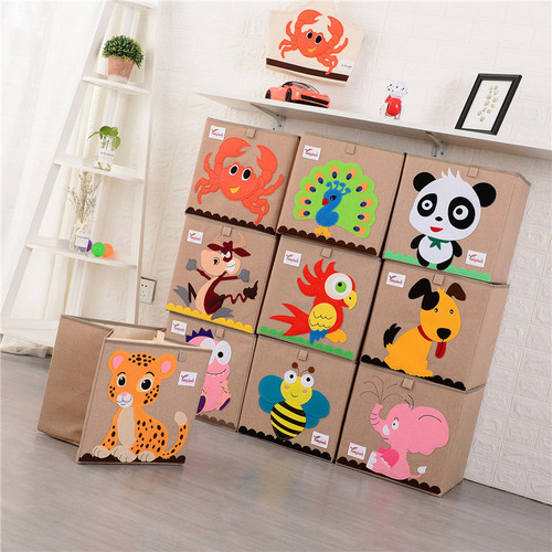 Home cotton and linen fabric storage box lattice cabinet toy storage box cartoon large-capacity storage basket building block storage box
