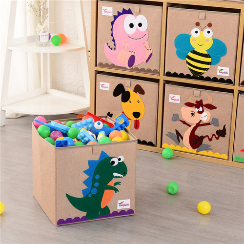 Home cotton and linen fabric storage box lattice cabinet toy storage box cartoon large-capacity storage basket building block storage box