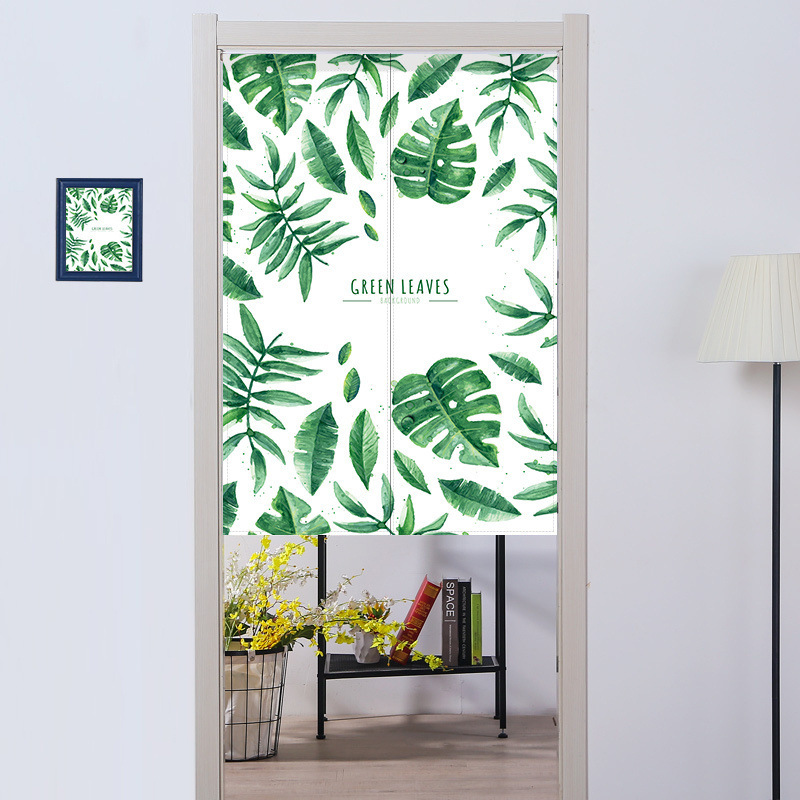 Green Plant Cartoon Ins Imitation Cotton and Linen Printed Dressing Room Fabric Door Curtain 2-Piece Partition Curtain Japanese Door Curtain One Piece