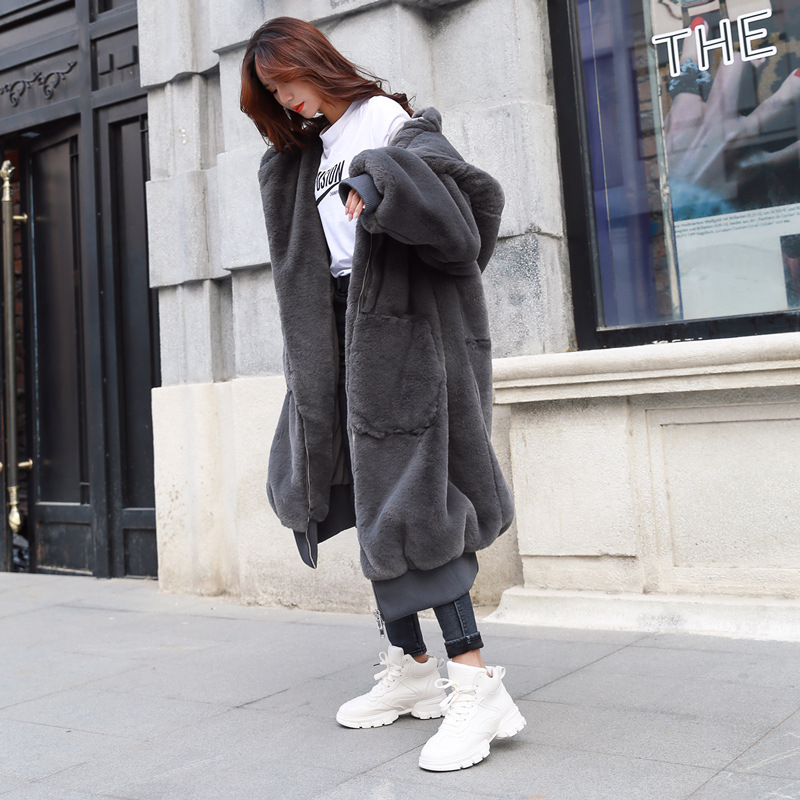 Women's clothing autumn and winter new Gigi same style rex rabbit fur thick long hooded fur coat fur coat for women_voghion.com