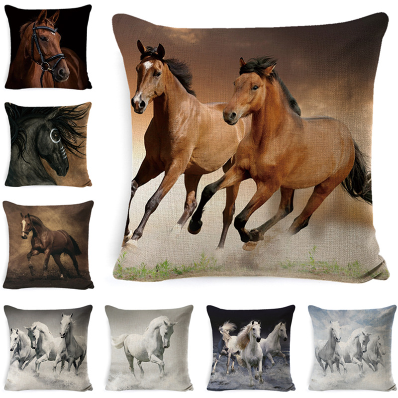 Horse Pillow Case Amazon New Sofa Fabric Linen Pillow Cushion Waist Pillow European Style Bedside Cushion