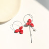 Red festive retro long universal earrings for bride with tassels, for luck