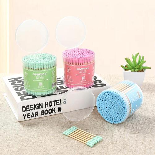 Spiral head colorful cotton swabs cotton swabs pointed round head cotton swabs for ear removal double-headed makeup cotton swabs wholesale