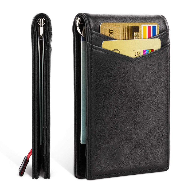 Directo DE FÁBRICA DE Amazon titular de la tarjeta de cuero genuino titular de la tarjeta de oro americano clip RFID anti-robo cepillo