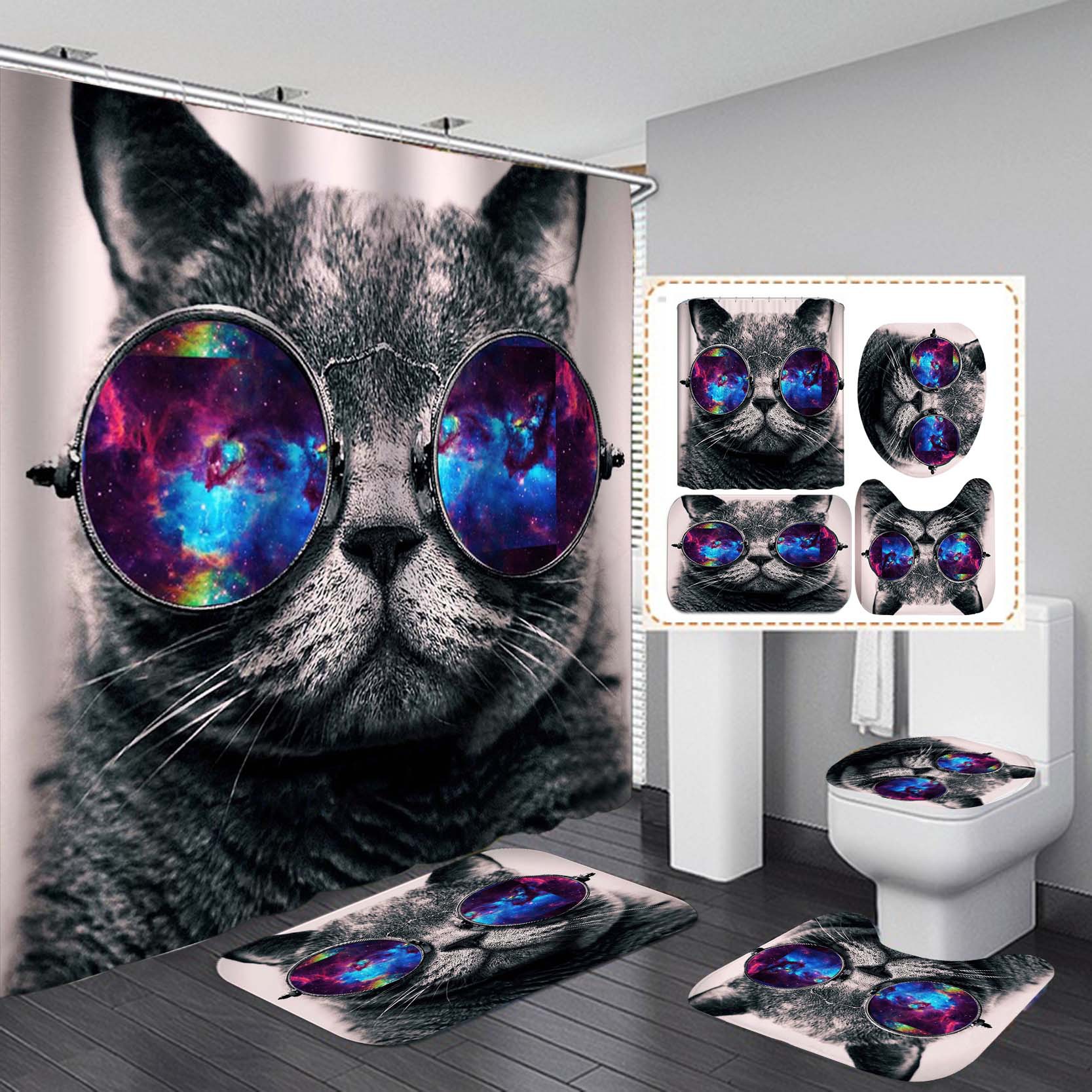 Suministro directo de fábrica 3D Impresión digital impermeable poliéster Cortina ducha al por mayor gato varios estilos Serie 2 Venta caliente