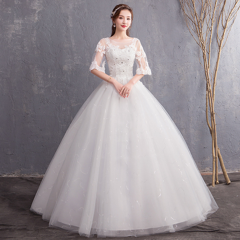 2026 New Style Floor-Length Lace Wedding Dress, Off-Shoulder Long Sleeves, Slimming Princess Dreamy Floor-Length Gown