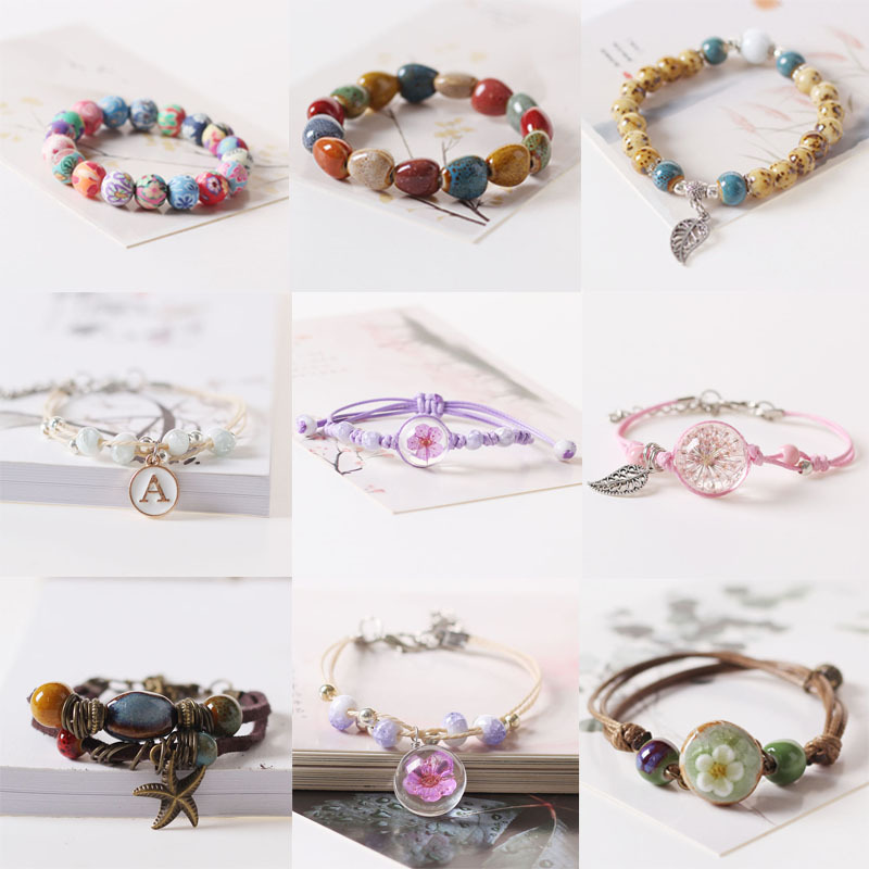 Jingdezhen Ceramic Jewelry Ethnic Style Bracelet Small Fresh Personalized Hand Jewelry Weaving Student Stall Supply