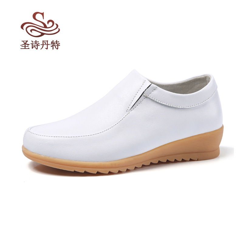 秋冬牛皮护士女鞋白色加绒保暖牛筋底单鞋舒适工作鞋2199