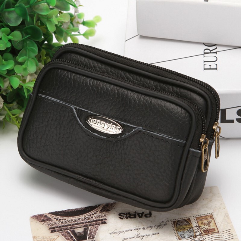 Leather mobile phone waist bag middle-aged and elderly cigarette change mobile phone bag wear belt two-layer leather mobile phone bag waist bag wholesale