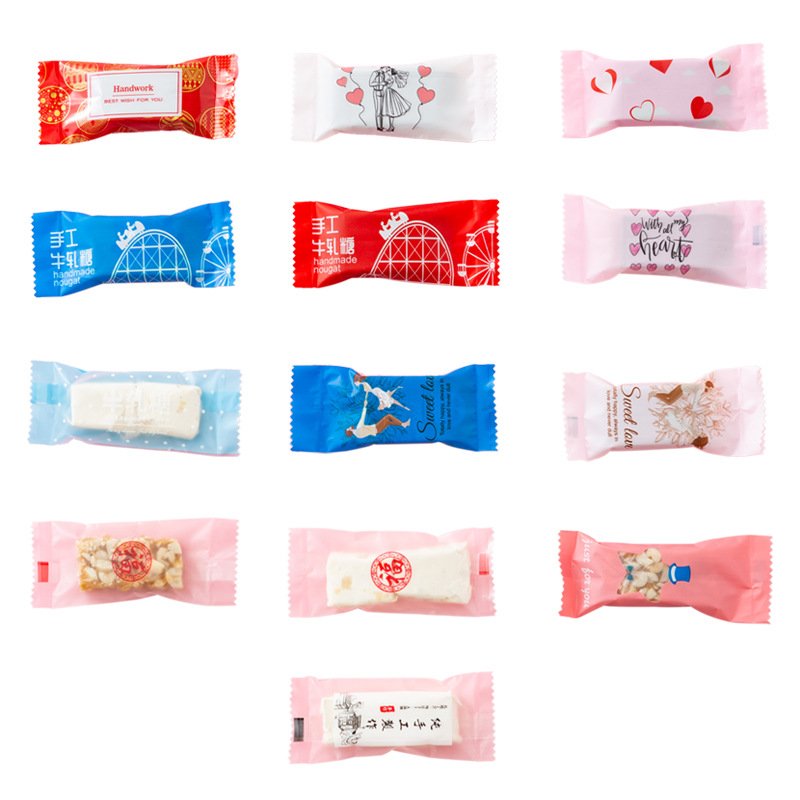 Bolsa de embalaje de turrón punto transparente leche caramelo embalaje interior toffee turrón bolsa pequeña máquina de dulces bolsa de sellado