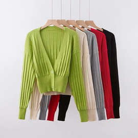 春季ins针织打底开衫纯色色毛衣薄外套长袖短款高腰露脐上衣外套
