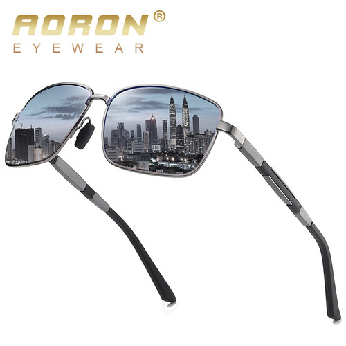 New men's metal polarized sunglasses, fashionable square frame driver's night vision goggles, anti-UV sunglasses A585