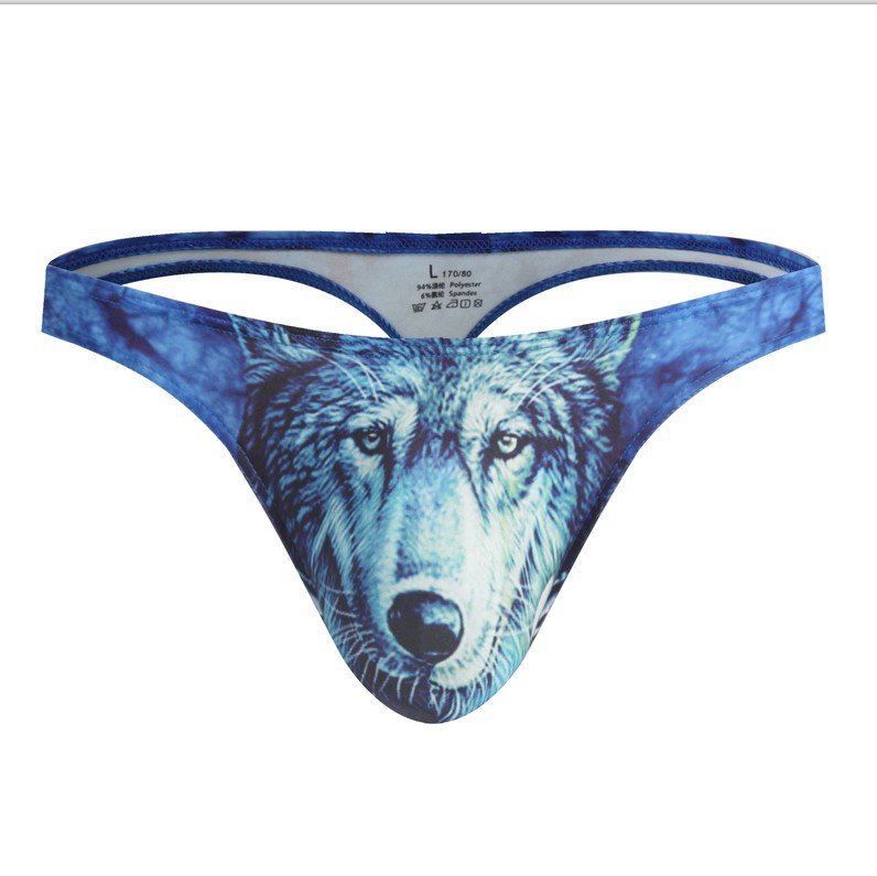 New Men's Underwear Sexy Low Waist Polyester Fashion Print Breathable Men's Thong Manufacturer Wholesale