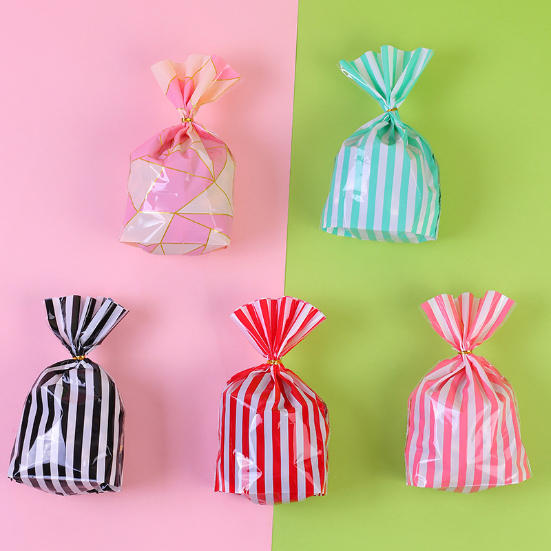 Impresión en color de estilo coreano rayas verticales copo de nieve crujiente turrón galleta pan tostado bolsa casual para hornear bolsa de envasado de alimentos