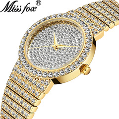 MISSFOX New Model, Export Women's Gold Color Korean Version Starry Sky Diamond-Embedded Waterproof Quartz Watch, Direct Manufacturer Sale
