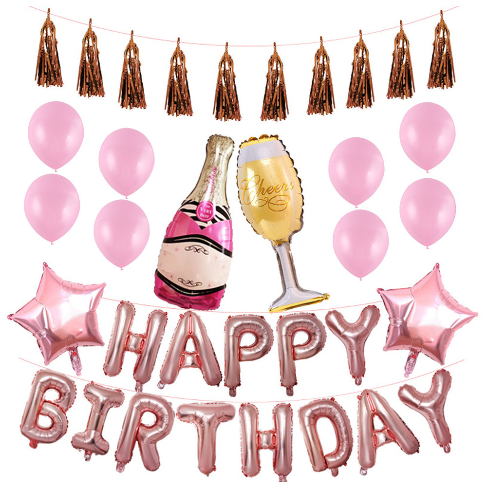 Globo de cumpleaños botella de vino copa de vino globo niños adultos fiesta de cumpleaños decoración película de aluminio combinación de látex globo de cumpleaños