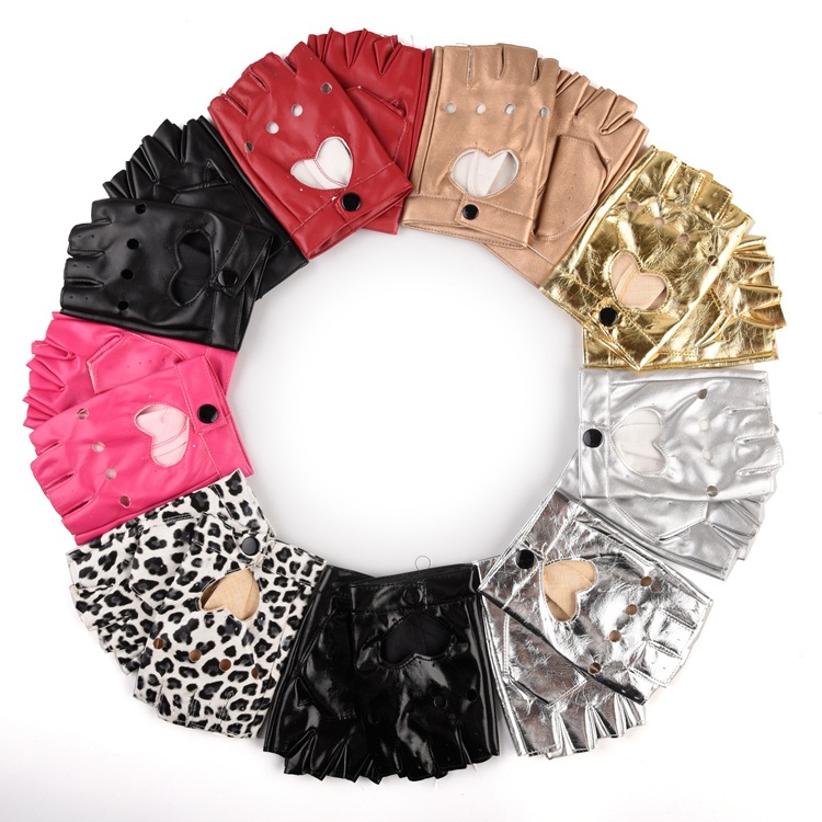 Cross-border Wholesale Half Finger Gloves European American Ladies DS Heart Half Finger Gloves Stage Nightclub Pole Dance Performance Gloves