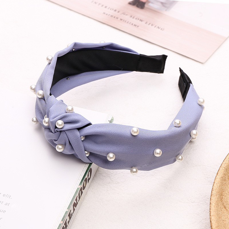 2019 Otoño e Invierno tela diadema multicolor uñas perla medio anudado borde ancho diadema arco banda para el cabello accesorios para el cabello