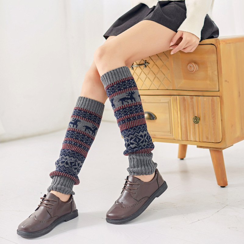 Nordic Christmas Fawn Piled Socks Color-matching Foot Socks But Knee Knitted Socks for Autumn and Winter Warm Boots and Legs