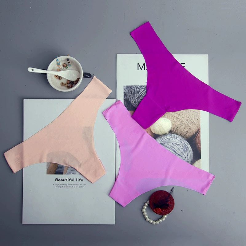 Европейский размер внешней торговли оптом Европейские и американские сексуальные Ice Silk Cotton Бесшовные женские стринги Нижнее белье с принтом