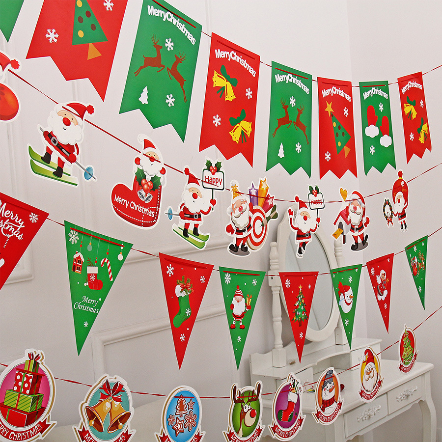 Nuevo 2,9 m Navidad tirar bandera papel colgando bandera cadena bandera Navidad hotel centro comercial diseño decoración triángulo colgando bandera