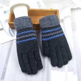 秋冬季男士毛线手套针织提花加厚保暖手套批发学生分指现货手套